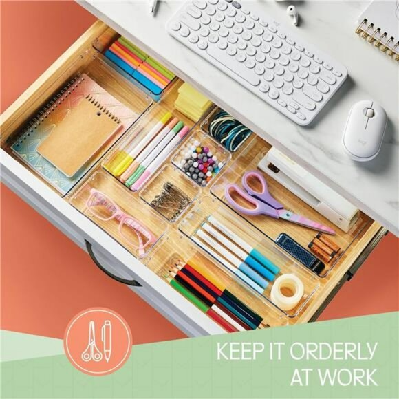 Clear Plastic Drawer Organizer Bins 25pc Set Makeup Kitchen Bathroom Storage - Picture 6 of 7